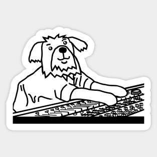 Dog in Control of the Music Mixer Line Drawing Sticker